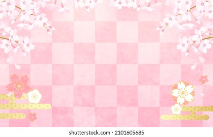 Pastel vector illustration of cherry blossoms and Japanese pattern