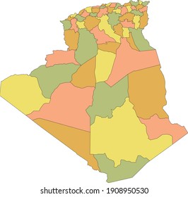 Pastel vector map of Algeria with black borders of it's provinces