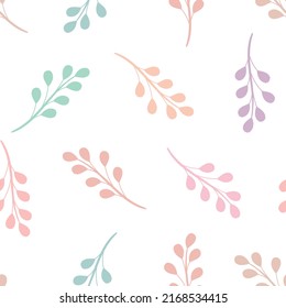 Pastel vector repeat pattern with leaves, seamless background