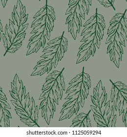 Pastel vector seamless pattern with hand drawn leaves. Soft and trendy color of the backdrop
