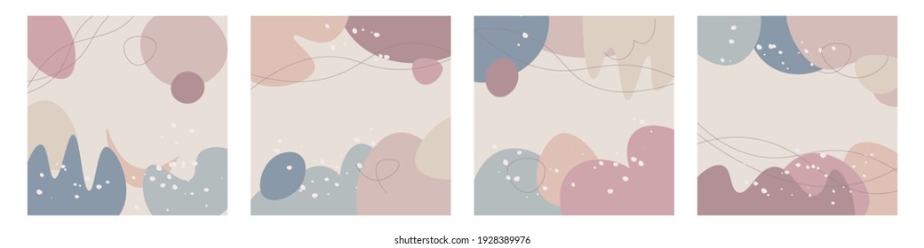 Pastel vector set of abstract creative backgrounds in modern minimal trendy style in square box - design templates for social media stories, business presentations, flyers, posters, banner, brochure.