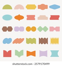 Pastel vectors. Colorful abstract shapes in various forms and colors. Shapes include circles, ovals, and rectangles. Bright and playful shapes in a pattern. Pastel elements, vector set.
