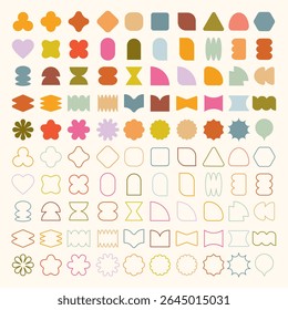 Pastel vectors. Colorful geometric shapes, abstract patterns, and vibrant designs. Shapes include circles, squares, and triangles. Geometric shapes and patterns repeated. Pastel elements, vector set.