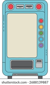 Una unidad de venta al pastel con una Grande ventana de visualización, ranura para monedas y una colorida columna de Botones enmarcada por bordes redondeados