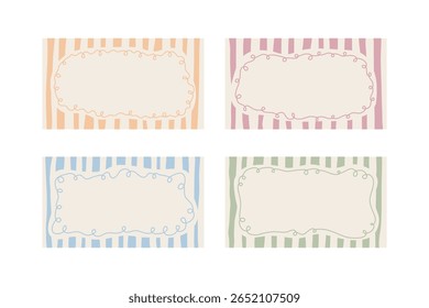 Conjunto de marcos dibujados a mano de Antiguas en pastel. 1920x1080 ratio Fondos retro rayados pálidos mínimos con bordes rizados y espacio de copia vacío para texto. Elegante dibujo de Shabby Chic. Ilustración vectorial