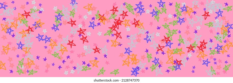 Pastel Violet Green Chaotic Stars Orange Naive Vivid Background. Pinky Childish Kids Bright Purple Grey Vibrant Handdrawn Stars. Red Lavender Pink Green Naive Lavender Pink Picture.