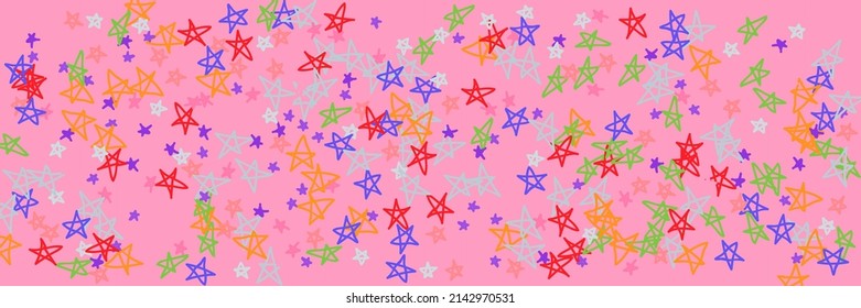 Pastel Vivid Pink Lavender Pinky Red Naive Picture. Orange Purple Grey Red Violet Vibrant Bright Handdrawn Stars. Green Kids Stars Chaotic Lavender Naive Childish Pinky Wallpaper.