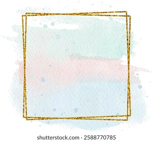 Pastel watercolor background with golden frame