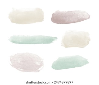Pastel Watercolor blots backgrounds bundle. Brush stroke abstract shapes set. Paint stain wallpapers collection.