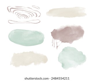 Pastel Acuarela manchas fondos Paquete. Conjunto de Formas abstractas de pincel. Colección de Fondos de pantalla de pintura.