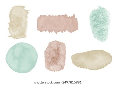 Pastel Watercolor blots backgrounds bundle. Brush stroke abstract shapes set. Paint stain wallpapers collection.