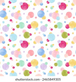 Pastel watercolor bubble, gum, candy seamless pattern vector. Colorful circle on white background. Geometric design for wallpaper, banner, graphic, fabric, textile, print, cover, wrapping, paper, card