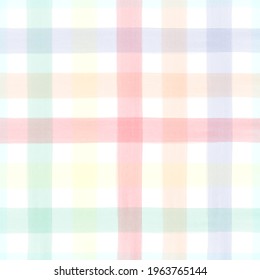 Pastel Watercolor Checkered Pattern. Watercolor Brush Stripes Pattern.