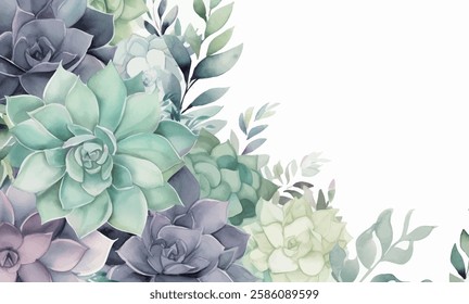 Pastel watercolor floral arrangement, with a mix of succulent plants and delicate flowers.