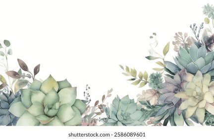 Pastel watercolor floral arrangement, with a mix of succulent plants and delicate flowers.