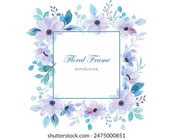 Pastel Watercolor Floral Frame. Watercolor floral seamless border. Hand painted frame of green leaves, wildflowers, field flowers, isolated on white background. illustration for design, print