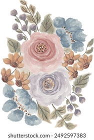 Pastel watercolor flowers vintage arrangements design