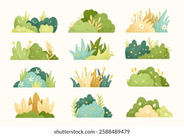 Pastel watercolor garden bushes collection