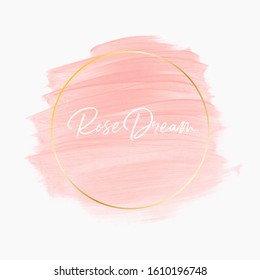 Pastel watercolor pink logo design background with golden round frame - Vector.