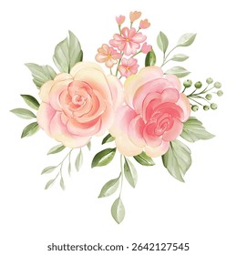 Pastel Watercolor Roses and Delicate Greenery Bouquet
