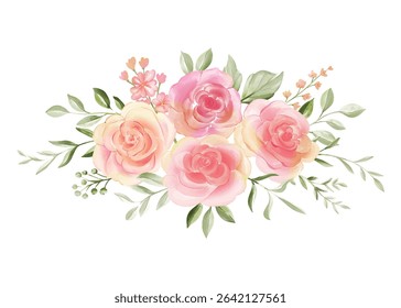 Pastel Watercolor Roses and Greenery Bouquet Illustration