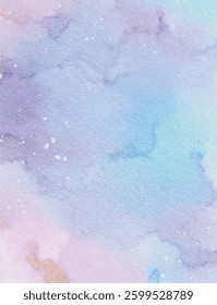 Pastel Watercolor Texture with Lilac, Blue, Pink Blends, Speckled Effect and Wash
