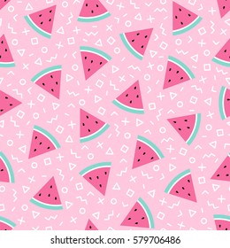 Pastel watermelon seamless pattern background in memphis style