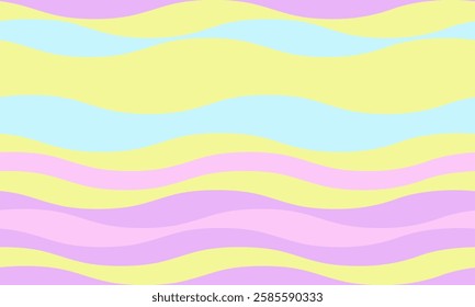 Pastel wave pattern.  A cheerful, seamless design featuring soft, flowing lines in pink, yellow, and blue. Ideal for backgrounds, textiles, packaging, and kids projects.