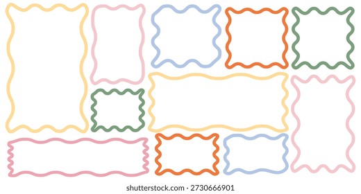 Etiquetas de marco ondulado pastel con bordes coloridos