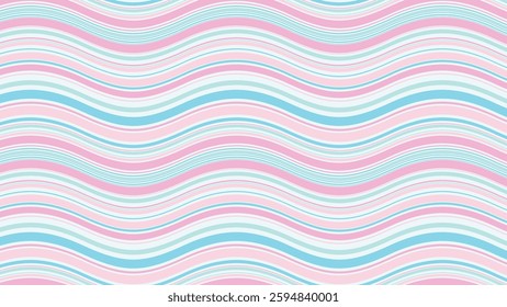 Pastel wavy striped pattern in pink, blue, and white tones with a soft, flowing design.