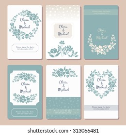 Pastel wedding graphic set with wreaths, herbs, flower bundles, laurels and labels. Invitation card template with flower motives. Save the date, Valentine's Day card, postcard, logotype template