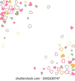 Pastel wedding invitation template border. Vector flying hearts border confetti with place for text. Valentine's day banner or card frame. Romantic border with hearts confetti flying for invitation.