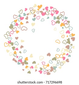 Pastel wedding invitation template border. Vector flying hearts border confetti with place for text. Valentine's day banner or card frame. Romantic border with hearts confetti flying for invitation.