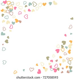 Pastel wedding invitation template border. Vector flying hearts border confetti with place for text. Valentine's day banner or card frame. Romantic border with hearts confetti flying for invitation.
