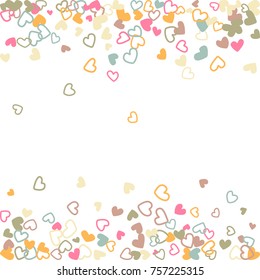 Pastel wedding invitation template border. Vector flying hearts border confetti with place for text. Valentine's day banner or card frame. Romantic border with hearts confetti flying for invitation.