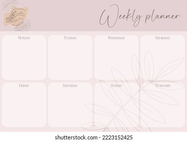 Pastel weekly planner. Hands, plants, to do list. Vector. You are beautiful.	
