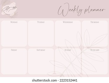 Wochenplaner in Pastellfarben. Hände, Pflanzen, Liste zu machen. Vektorgrafik. Du bist schön.	
