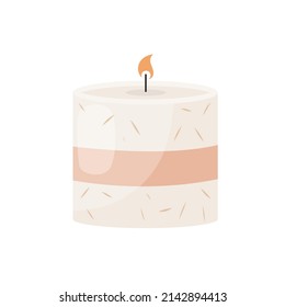 Pastel white candle isolated on white background. The concept of coziness and home comfort