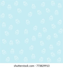 Pastel white line style cupcake pattern vector background