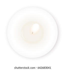 Pastel White Relax Background. Candle On The Table Top View. Soft Color Romantic Vector Illustration Design.