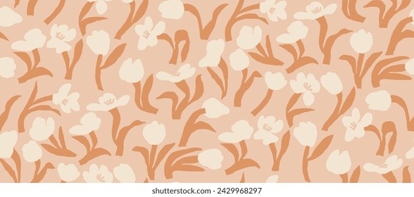 Pastel white tulip Flowers Seamless bohemian pattern