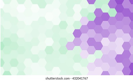 Pastel white, turquoise and lilac geometric hexagon pattern without contour. Ocean style. Polygonal shape.