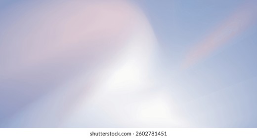 Pastel winter gradient background. Minimalist winter landscape. Sky. Puffy clouds. Soft pastel colors. Vector background. Light blue, purple and white.