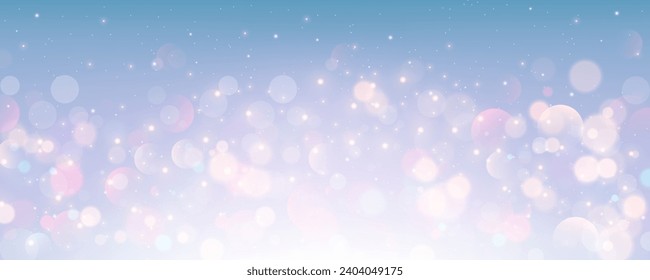 Pastel cielo de invierno con bokeh. Gradiente de color azul claro. Papel tapizado suave y borroso. El paisaje navideño vectorial