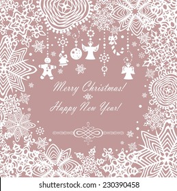 Pastel xmas card with paper snowflakes