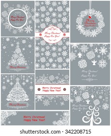 Pastel xmas greeting cards with paper snowflakes