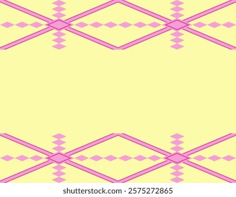 Pastel yellow background, pink diamond geometric border, frame.
