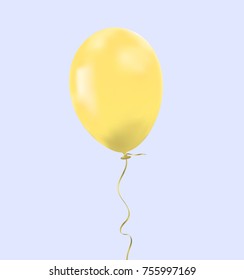 Pastel yellow balloon with realistic tie and ribbon, string flying on background. Vector illustration for your unique design decoration ; celebration, party, anniversary, birthday, New Year