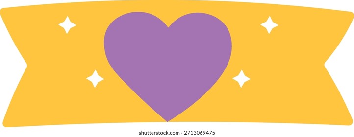 A pastel yellow banner featuring a centered purple heart and tiny sparkles, forming a sweet decorative charm perfect for crafts, stationery, labels, and cheerful design elements.