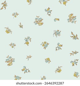 Padrão sem emenda floral amarelo e azul pastel para impressão têxtil para tecido, design elegante leve